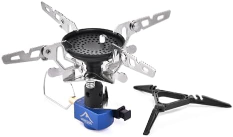 Widesea Portable Camping Stove with Canister Stand & 4 Detachable Legs Mini 3300W Power Backpacking Stove with Electronic Ignition Ultralight Compact for Outdoor Cooking, Hiking, Picnics