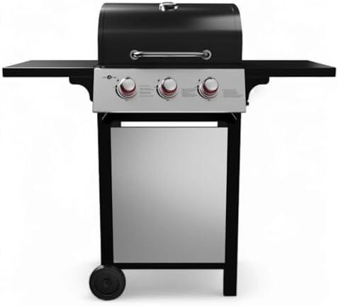 GasOne GP-1030S One 3 Burner Stainless Steel– Outdoor Cabinet Style with Wheels-High-Temperature Paint Coating Gas BBQ Grill – Elegant and Luxurious Design, Black