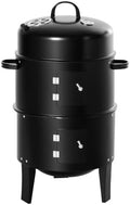 Outsunny Vertical Charcoal BBQ Smoker 3-in-1 16" Round, Black