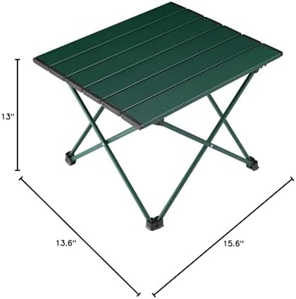 Tesouro Portable Camping Table,Folding Side Table Aluminum Top for Outdoor Cooking, Hiking, Travel, Picnic (Blackish Green-Small)
