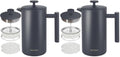 Secura French Press Coffee Maker, 304 Grade Stainless Steel Insulated Coffee Press with 2 Extra Screens, 34oz (1 Litre), Grey (Pack of 2)