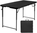 Folding Table 4 Foot, Adjustable Height Plastic Fold-in-Half Table, Black