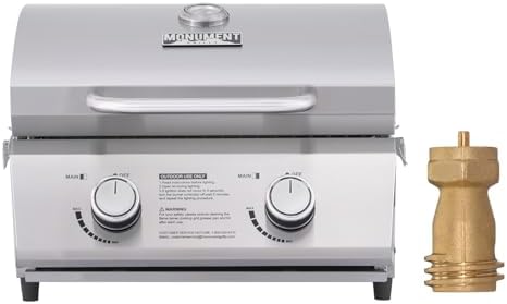 Monument Grills Tabletop Propane Gas Grill for Outdoor Portable Camping Cooking with 1 Pound Tank Adapter(2 items)