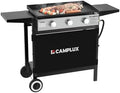 CAMPLUX Propane Griddle Flat Top, 3-Burner Gas Griddle with 3mm Thick Non-Deformable Plate & Ceramic Non-Stick Coating, 33,000 BTU Outdoor Cooking Station with Wheels and Side Shelves for Camping