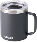 SUNWILL Travel Coffee Mug with Lid, Insulated Tumbler with Handle, 14 oz Stainless Steel Cup for Home, Office, Camping, Powder Coated Charcoal