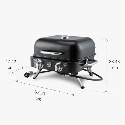 Kenmore Portable Propane Gas Grill - Tabletop BBQ Grill with Warming Rack, 2 Stainless Steel Burners with 14,000 BTUs, for Outdoor Kitchen, Camping, Navy & Copper