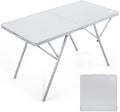 EVER ADVANCED Large Camping Table for 4-6 Person, Portable Folding Aluminum Table with Carrying Handle, Suitable for BBQ, Picnic, Camping and Indoor Use, Support up to 130LBS, Silver