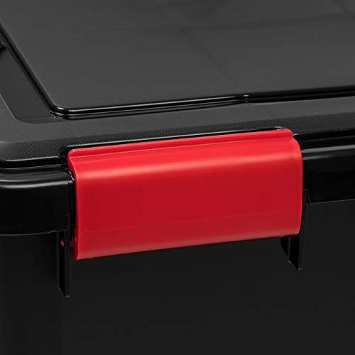 IRIS USA 4-Pack 31 Qt Storage Bins with Gasket Lids, Black/Red