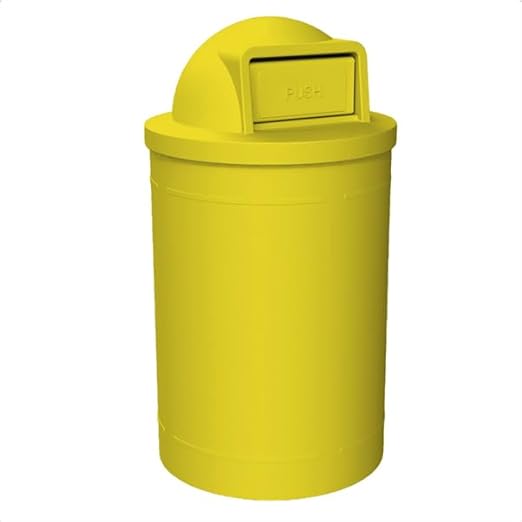 55 Gallon Round 100% Recycled Plastic Heavy Duty Outdoor Trash Can with Push Open Dome Lid and Internal Liner | Great for Schools and Businesses - Yellow