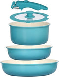 GIPP 5pcs Pots and Pans Set Non Stick, Nonstick Cookware Set Detachable Handle, Ceramic Pots for Cooking Non Stick with Removable Handle, RV Cookware Set for All Stoves, Light Blue Gradient
