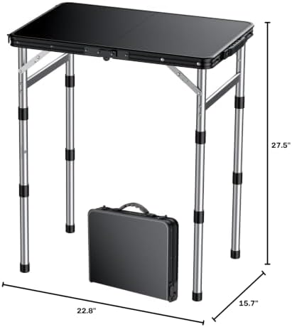 FUNYKICH Waterproof Folding Camping Table, 3 Height Adjustable Max 27.5''