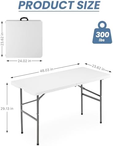 Sweetcrispy 4 FT Folding Picnic Table, Easy to Fold and Store
