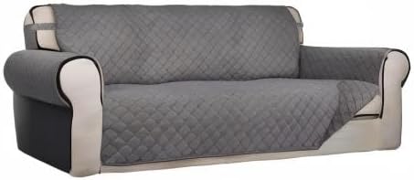 PureFit Reversible Quilted Sofa Cover, Water Resistant Slipcover Furniture Protector, Washable Couch Cover with Non Slip and Elastic Straps for Kids, Dogs, Pets (Sofa, Gray/Gray)
