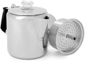 GSI Outdoors Percolator Coffee Pot I Glacier Stainless Steel with Silicone Handle for Camping, Backpacking, Travel, RV & Hunting - Stove Safe