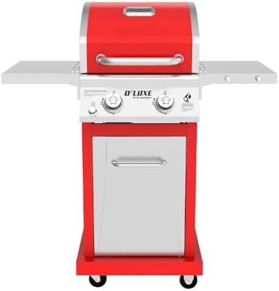 Nexgrill Deluxe 2 Burner Gas Grill, Compact with Foldable Shelves in Red