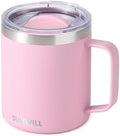 SUNWILL Insulated Coffee Mug with Lid, Travel Tumbler Reusable, 14 oz Stainless Steel Cup for Camping, Office, Home, Powder Coated Sakura