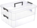 JUXYES 2-Tiers Plastic Stack Carry Storage Containers Box wih Handle Lids
