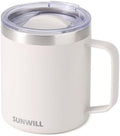 SUNWILL Travel Coffee Mug with Lid, Insulated Tumbler with Handle, 14 oz Stainless Steel Cup for Home, Office, Camping, Powder Coated Cream