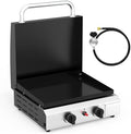 Bonnlo 2 Burner Portable Propane Griddle with Lid, 20000BTU Tabletop Flat Gas Grill with Ignition and Oil Collector, Camping Griddle for Outdoor Cooking Patio Backyard Sandbeach BBQ Party