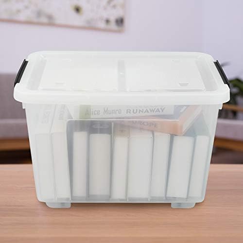 Asking 30 L Plastic Storage Box with Lid, 4-Pack Wheeled Clear Plastic Boxes