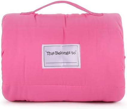 Jay Franco Kids Nap Mat with Embedded Pillow & Blanket – Soft 46"x20" Microfiber Sleeping Bag with Name Tag & Handle