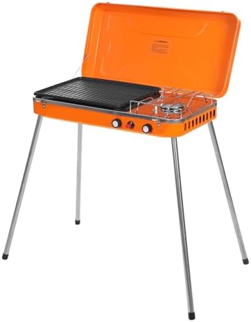 2-Burner Propane Camping Stove, Propane Grill Dual Burner Heating Stove for Camping BBQ Picnic, Portable Gas Grill Cooker with Handle and Extended Stove Legs Adjustable Firepower