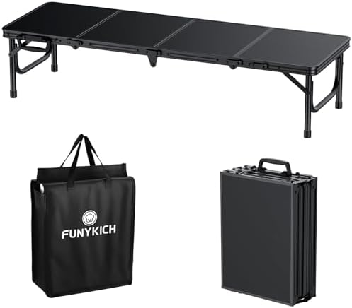 FUNYKICH 4ft Low Folding Picnic Table(45.7''x15.7''x10.3''), Thicker Aluminum Legs Beach Table with Handle & Carry Bag, Lightweight Small Camping Table for Picnic Beach Camping Party, Black