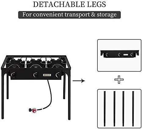 Bonnlo 3 Burner Outdoor Portable Propane Stove Gas Cooker, Heavy Duty Iron Cast Patio Burner with Detachable Stand Legs for Camp Cooking (3-Burner 225,000-BTU)