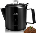 9 Cup Percolator 304 Stainless Steel Coffee Pot Coffee Maker Coffee Machine with Solid Wood Handle Transparent Knob Stovetop Greca Mocha for Induction Home and Camping 1500ml 50.7oz Black