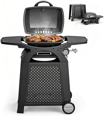 MASTER COOK Single Burner Propane Gas Grill, 11,500 BTU Portable Tabletop Barbecue Grill with Cart for Patio, Camping, Travel