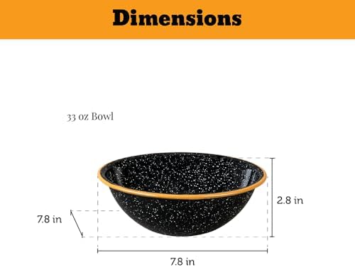 Granite Ware 12-Piece Outdoor Set, Enameled Steel, Perfect for Camping & Picnics - Speckled Black with Color Rim