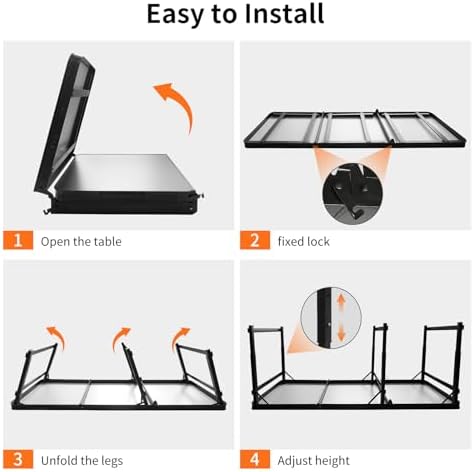 Folding Camping Table, Black Aluminum Frame,3-Position Adjustable Height,Lightweight Carry Handle, Portable for Travel, Camping Outdoor Use, 6FT x 2FT(X-Large), Black