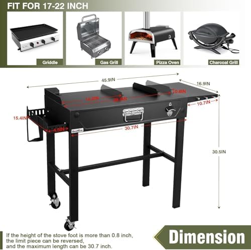 Outdoor Grill Table Cart with Wheels & 3-Burner Propane Gas Griddle Combo, 30,000 BTU Portable Flat Top Grill Station with Storage Shelf, Drip Tray & Accessories for Camping, Backyard BBQ, Tailgating