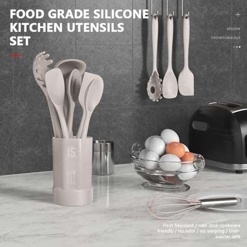 AOTHOD Silicone Cooking Utensils Set - 446°F Heat Resistant Kitchen Utensils,Turner Tongs,Spatula,Spoon,Brush,Whisk,Kitchen Utensil Gadgets Tools Set for Nonstick Cookware,Dishwasher Safe (BPA Free)
