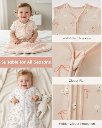 Yoofoss Baby Sleep Sack 0-6 Month 0.5TOG 100% Organic Cotton 2-Way Zipper