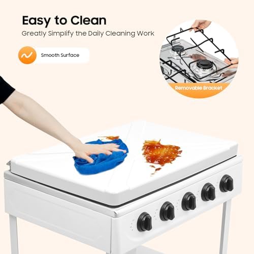 5 Burner Propane Portable Gas Stove, Gas Burners for Cooking Outdoor with Support Leg Stand Adapter Auto Ignition Cooktop Stove Top for RV, Apartment, Outdoor Cooking (White)