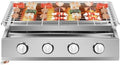 4 Burners BBQ Gas Grill, 22" Stainless Steel 4 Burners Adjustable Height Portable Tabletop LPG Grill with Removable Oil Catch Tray, Barbecue Grill for Camping, Tailgating, Outdoor Cooking