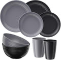 Quatish 8 Pcs Plates and Bowls Sets, Plastic Dinnerware Sets for 2, Grey