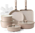 SENSARTE 17 Piece Ceramic Detachable Handle Pots and Pans Set Almond Beige
