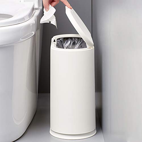IEEK 12 Liter Rectangular Plastic Trash Can with Press Top Lid,White Modern Wastebasket Thin Trash Cans,3.2 Gallon Garbage Container Bin for Bathroom,Bedroom,Kitchen,Office and Powder Room