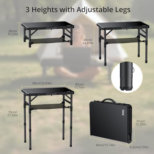 Anbte 2 ft Small Folding Table, 3 Adjustable Height for Camping, 23" X 16"