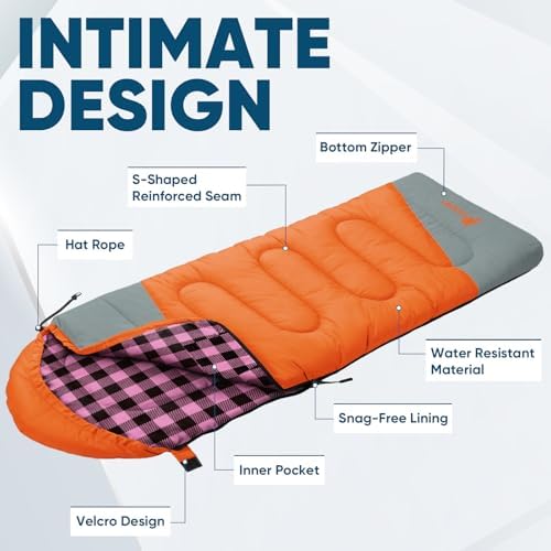 PTEROMY Sleeping Bags for Adults, Lightweight and Machine Washable, Water Resistant Backpacking Camping Sleeping Bag for Warm Cold Weather, Camping Essentials for Hiking Travel
