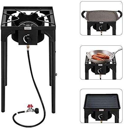 Bonnlo Outdoor Portable Propane Stove Gas Cooker, Heavy Duty Iron Cast Patio Burner with Detachable Stand Legs for Camp Cooking (1-Burner 100,000-BTU)