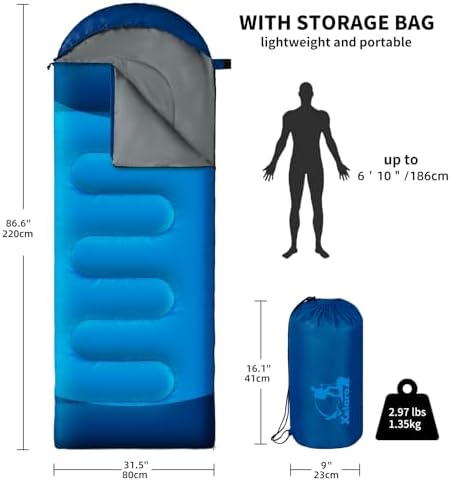 Sleeping Bags for Adults Kids - 3 Season Cold&Warm Weather Waterproof Camping Sleeping Bag - Lightweight Sleeping Bags for Camping Hiking Outdoor Travel