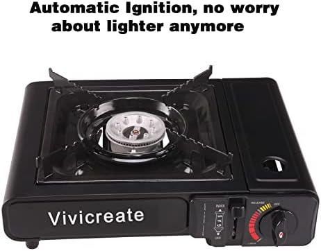 Vivicreate Portable Butane Stove 8500 BTU, Butane Stove with Auto Ignition for Camping, Lightweight Portable Gas Stove Burner with Safety Lock, Butane Burner, Estufa de Gas Portatil(Black)