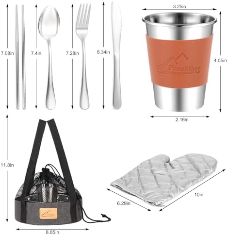 Camping Mess Kit - 1 to 2 Persons Camping Dishes Includes Cups, Bowls, Knives, Forks, Spoons, Camping Dinnerware Set Camping Cooking Utensils Accessories Plates Dinnerware Set