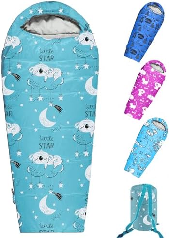 KidzAdventure Mummy Style 32 – 59F Kids Sleeping Bag with Pillow Sleeve, 4 Season, Lightweight and Backpacking Style, Ideal for Camping, Sleepover, Boys, Girls, and Youth