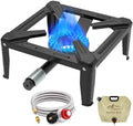 BESTFIRE Portable Single Burner Propane Stove, Cast Iron Outdoor Camping Wok Gas Cooker with Regulator Hose for Tailgating & Backyard Seafood Boil