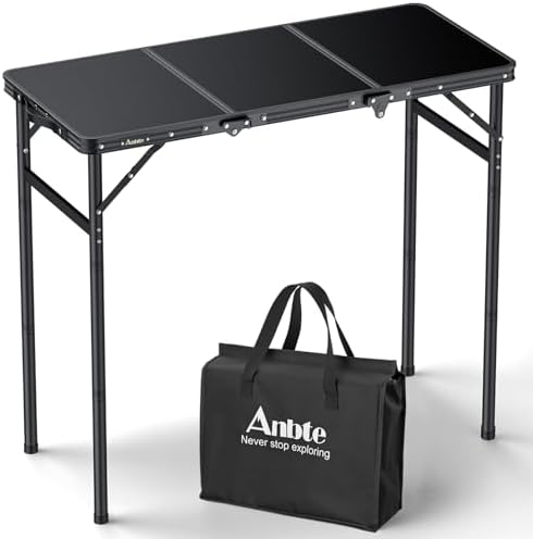 Anbte 3ft Tri-fold Camping Table, 3 Adjustable Height Max 29.5", 35" x 16"