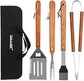 IMAGE Wooden BBQ Accessories Grill Sets,Stainless Steel BBQ Grill Tools Utensils Set for Outdoor Grilling, Cooking, Backyard Barbecue & Camping Gift for Man Dad Women Barbecue Enthusiasts Set of 4